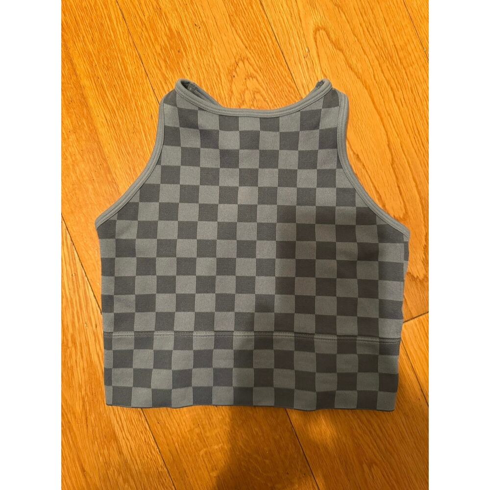 Gilly Hicks Checkerboard Blue Sports Bra Top, XS